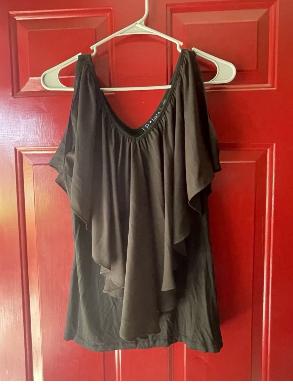 Milano Black Ruffle Cold-Shoulder Tank Top